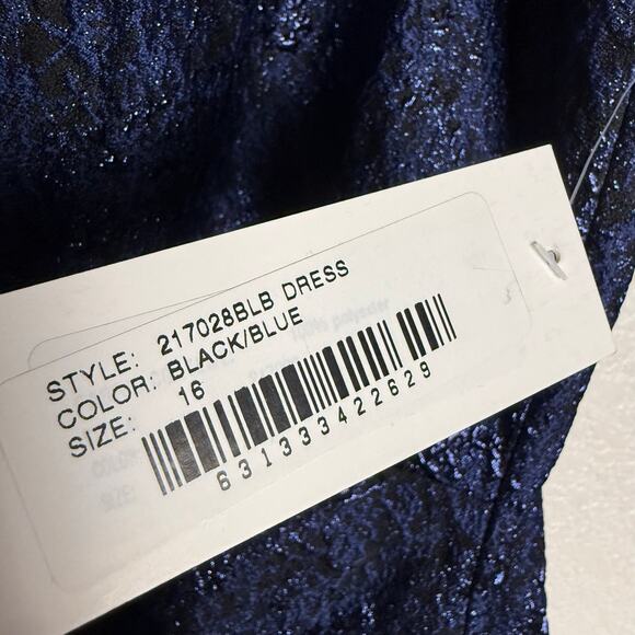 Rickie Freeman Teri Jon Navy One-Shoulder Jacquard Side-Ruffle Evening Gown 16 - Picture 13 of 14